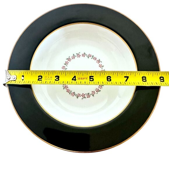 ARITA Rose Pavillion 3 Piece Dinner Plate Set Black Border, Gold Trim Flowers - Picture 8 of 10